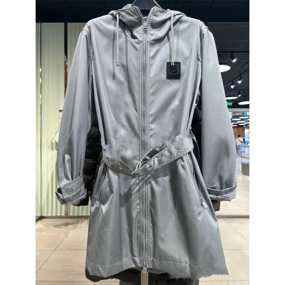 Burberry women’s Knighton Logo Patch Hooded Raincoat Cloud Grey US14 8061390 - Picture 6 of 7